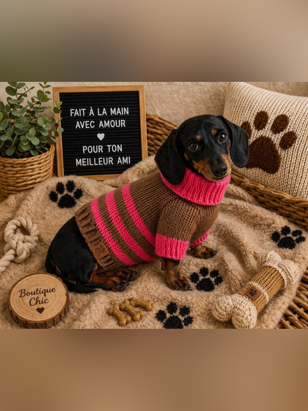 Handmade Brown & Pink Striped Dog Sweater